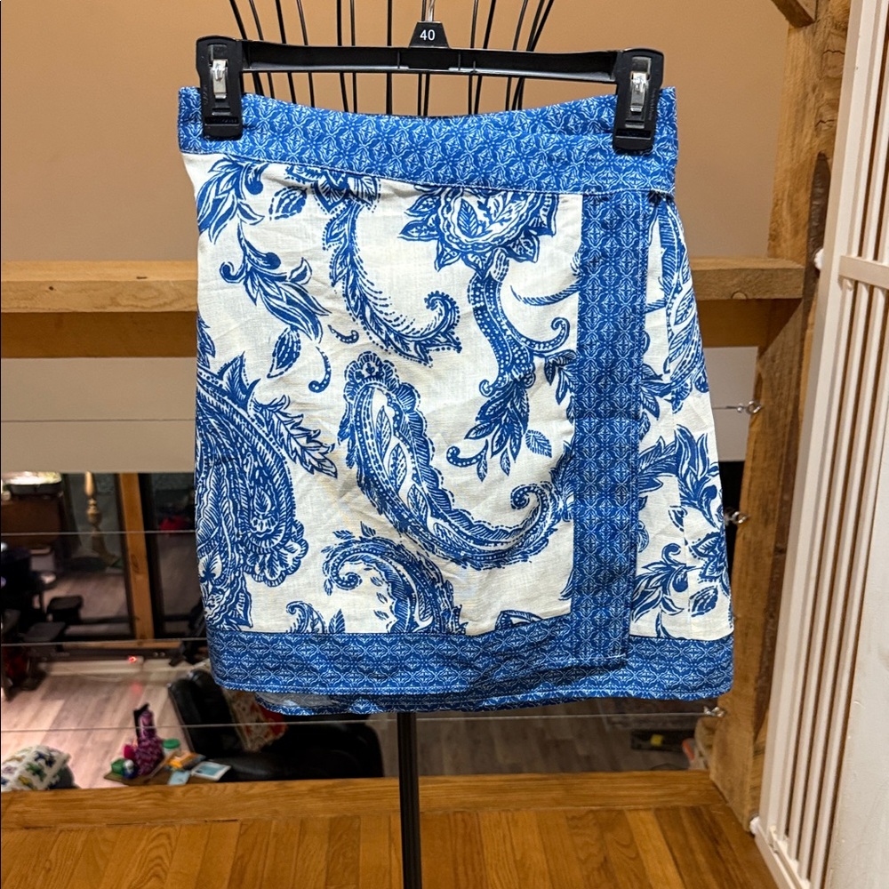 Commense Paisley Blue and White Mini Skirt